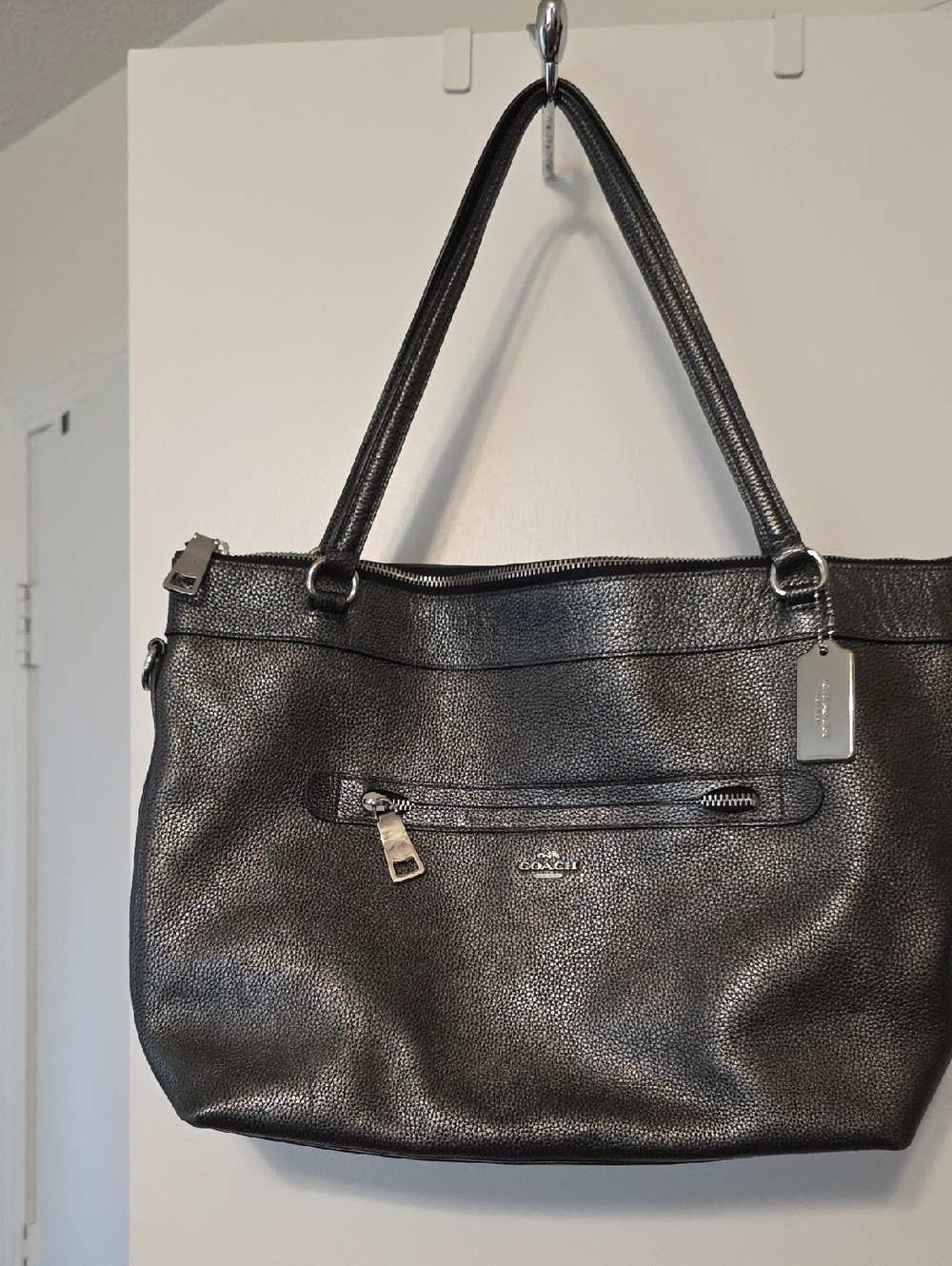 Coach Black Pebbled Leather Shoulder Bag with Silver Hardware